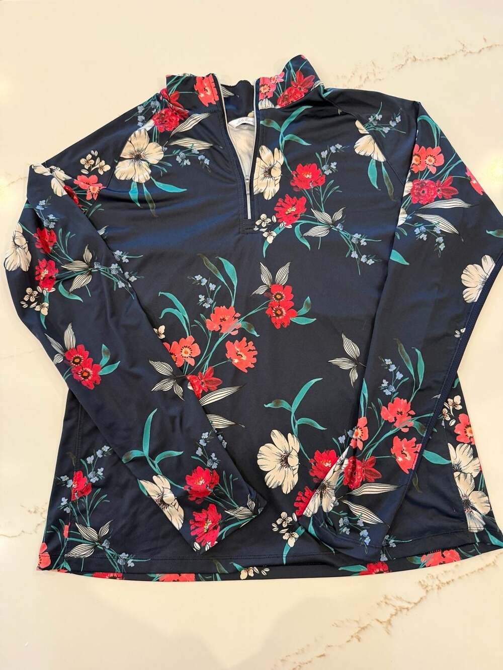 Lady Hagen Women's Floral Quarter-Zip Long Sleeve Golf Top, Size L